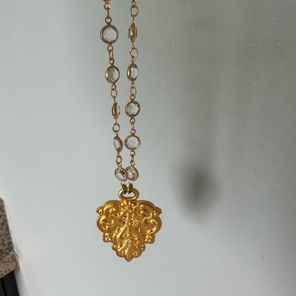 French kande crystal gold long necklace